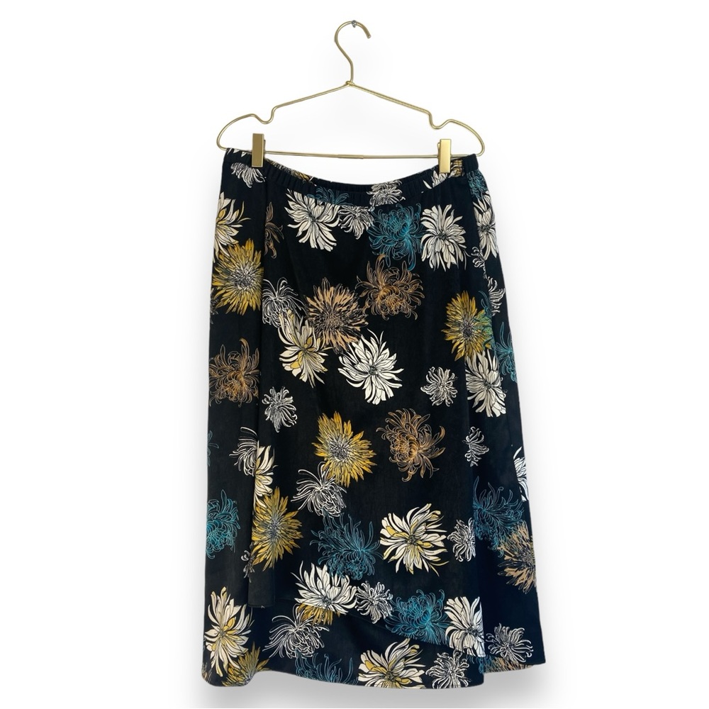 Alfani Floral Midi Skirt Black Yellow White Blue Women Size 10 A Line Boho 338